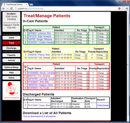 screenshot of patient management function